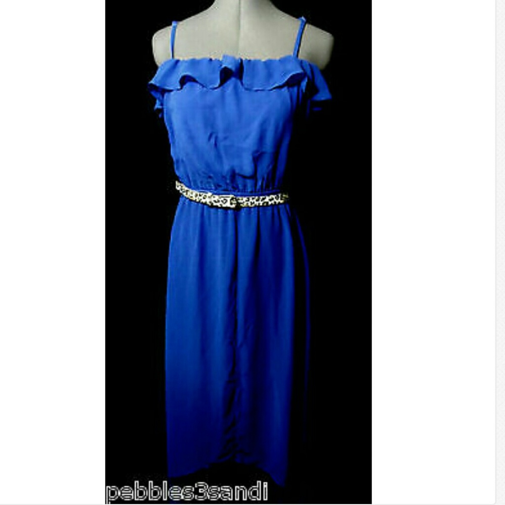 Nwt STITCH BTWEEN Ruffled Dress M Blue hi-lo